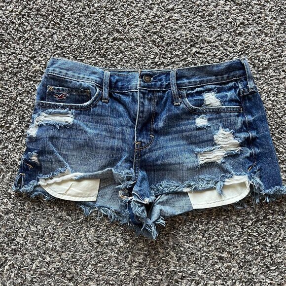 Hollister Pants - Y2K Babydoll Hollister Blue Denim Shorts Womens 5/27 Frayed Feminine Festival